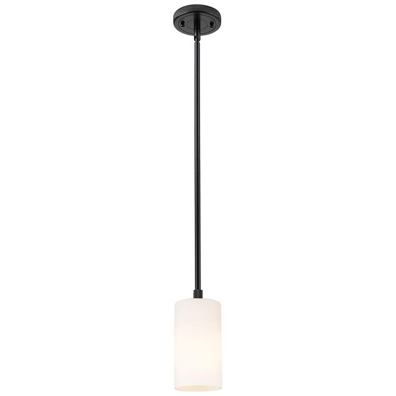 Image 1 Crown Point 4 inch Wide Stem Hung Matte Black Pendant With White Shade