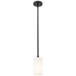 Crown Point 4&quot; Wide Stem Hung Matte Black Pendant With White Shade