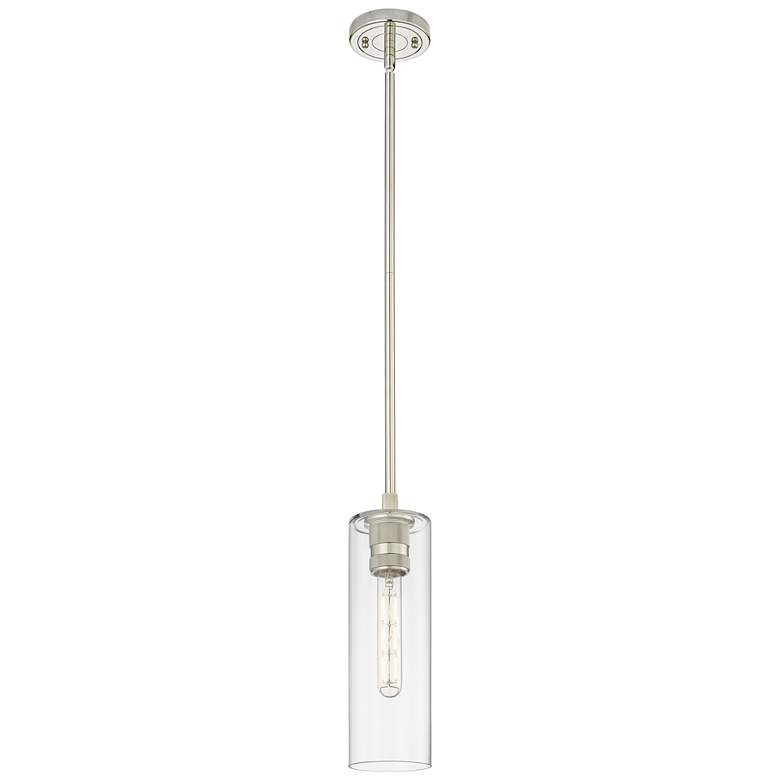 Image 1 Crown Point 4" Wide Stem Hung Polished Nickel Pendant With Clear Shade