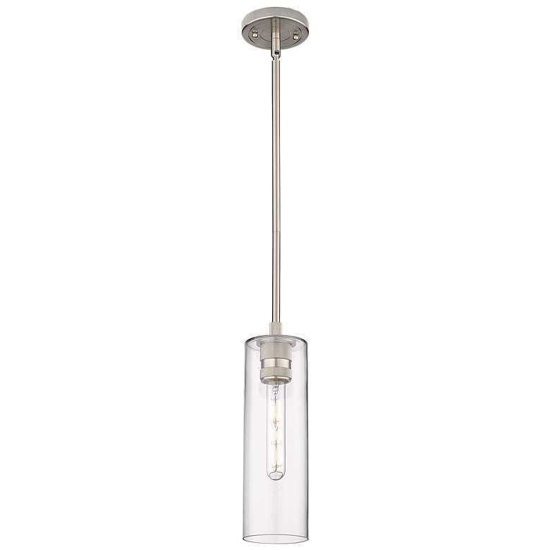 Image 1 Crown Point 4" Wide Stem Hung Satin Nickel Pendant With Clear Shade