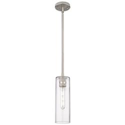 Crown Point 4" Wide Stem Hung Satin Nickel Pendant With Clear Shade