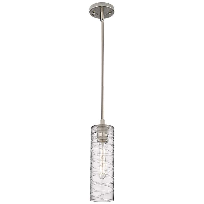 Image 1 Crown Point 4" Wide Stem Hung Satin Nickel Pendant With Deco Swirl Sha