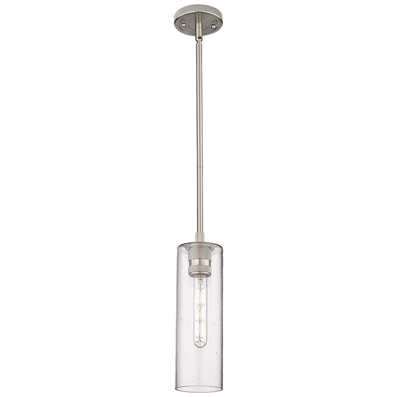 Image 1 Crown Point 4" Wide Stem Hung Satin Nickel Pendant With Seedy Shade