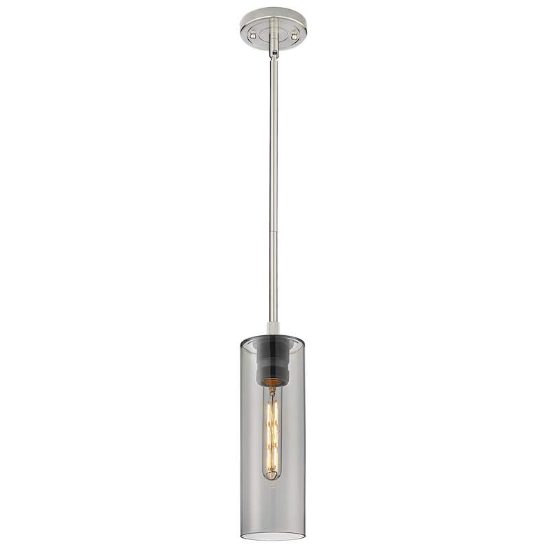 Image 1 Crown Point 4" Wide Stem Hung Satin Nickel Pendant With Smoke Shade