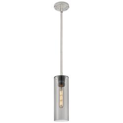 Crown Point 4" Wide Stem Hung Satin Nickel Pendant With Smoke Shade