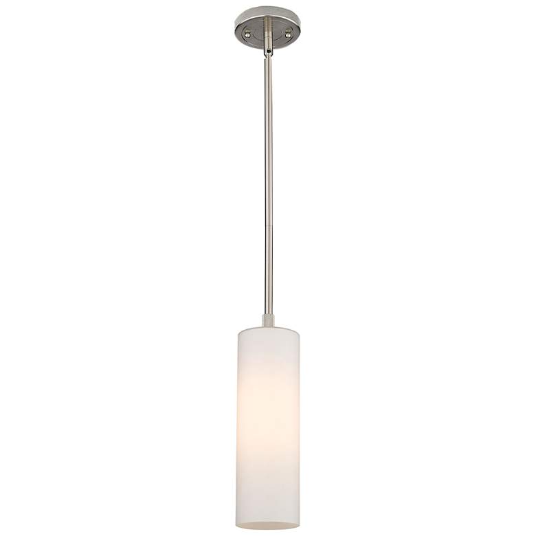 Image 1 Crown Point 4" Wide Stem Hung Satin Nickel Pendant With White Shade