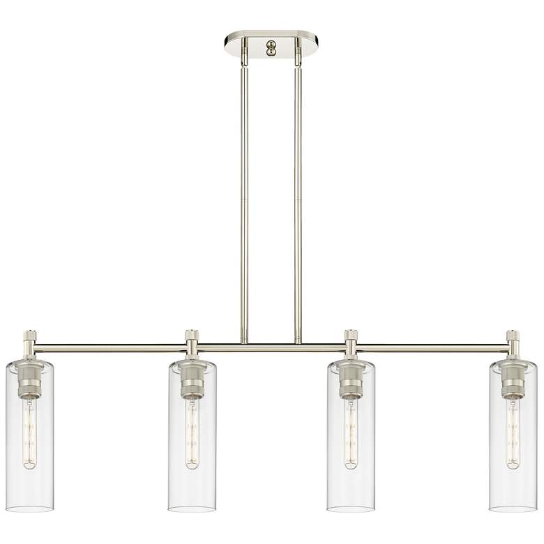 Image 1 Crown Point 43.7"W 4 Light Polished Nickel Stem Island Light w/ Clear