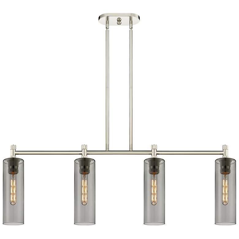 Image 1 Crown Point 43.7"W 4 Light Polished Nickel Stem Island Light w/ Smoke