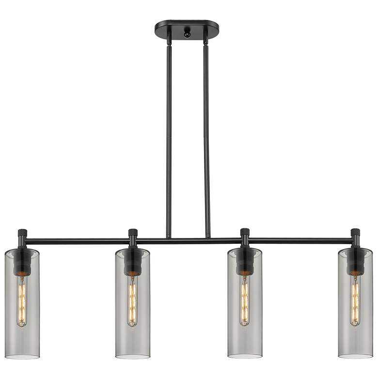 Image 1 Crown Point 43.75"W 4 Light Black Stemmed Island Light w/ Smoke Shade