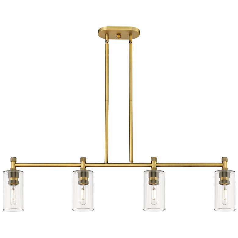 Image 1 Crown Point 43.75"W 4 Light Brushed Brass Stem Island Light w/ Clear S
