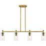 Crown Point 43.75"W 4 Light Brushed Brass Stem Island Light w/ Clear S