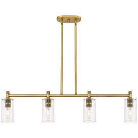 Crown Point 43.75"W 4 Light Brushed Brass Stem Island Light w/ Clear S Crown Point 43.75"W 4 Light Brushed Brass Stem Island Light w/ Clear S