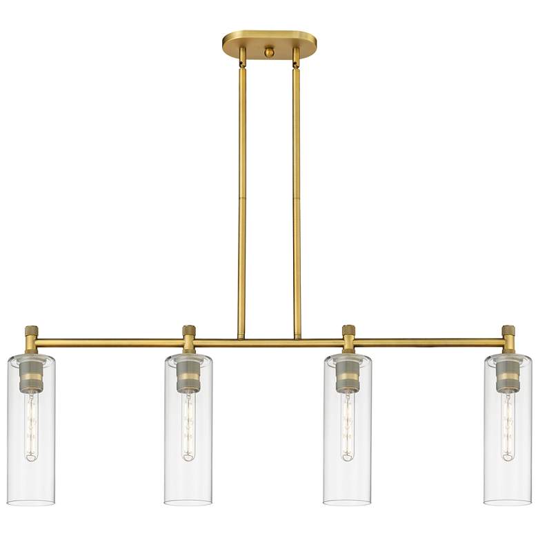 Image 1 Crown Point 43.75"W 4 Light Brushed Brass Stem Island Light w/ Clear S