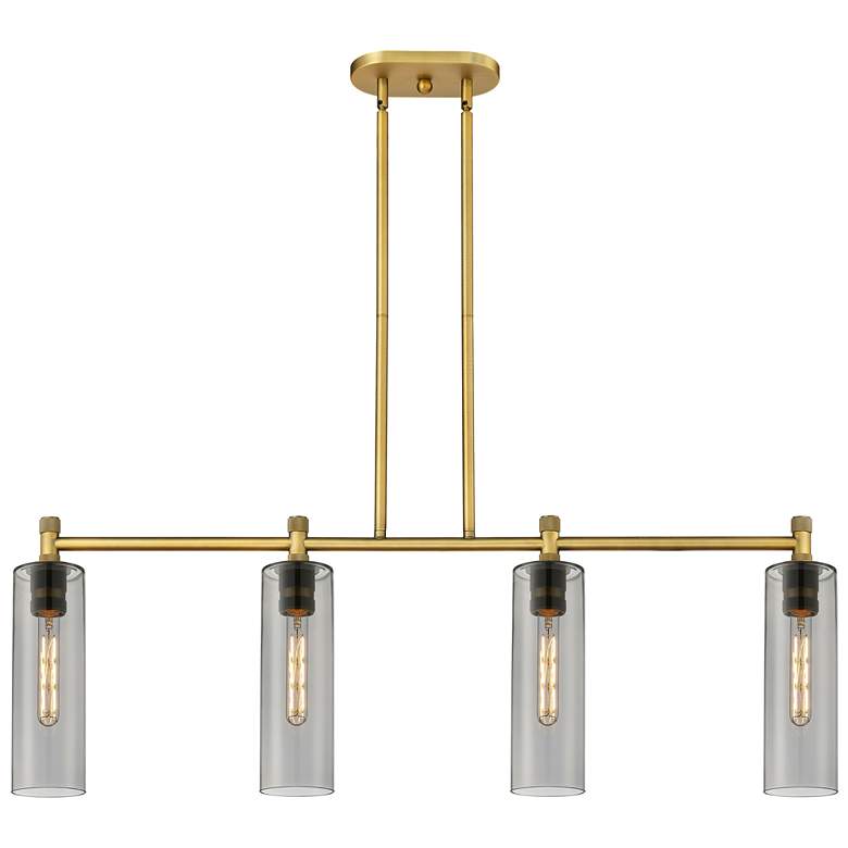 Image 1 Crown Point 43.75"W 4 Light Brushed Brass Stem Island Light w/ Smoke S