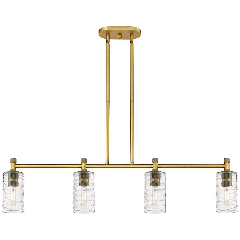 Image 1 Crown Point 43.75"W 4 Light Brushed Brass Stem Island Light w/ Swirl S
