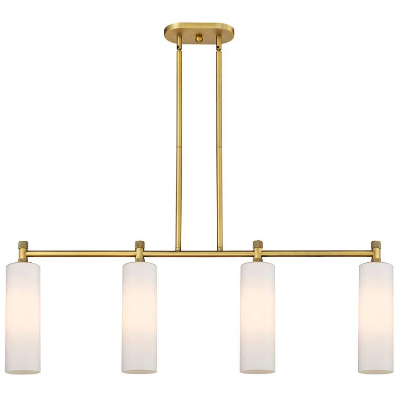 Image 1 Crown Point 43.75"W 4 Light Brushed Brass Stem Island Light w/ White S