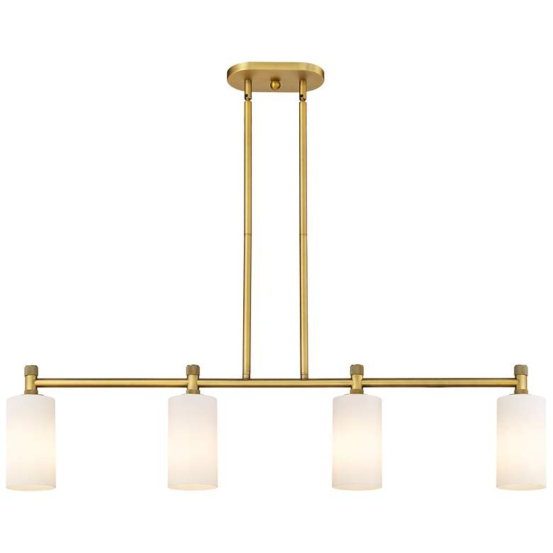 Image 1 Crown Point 43.75"W 4 Light Brushed Brass Stem Island Light w/ White S
