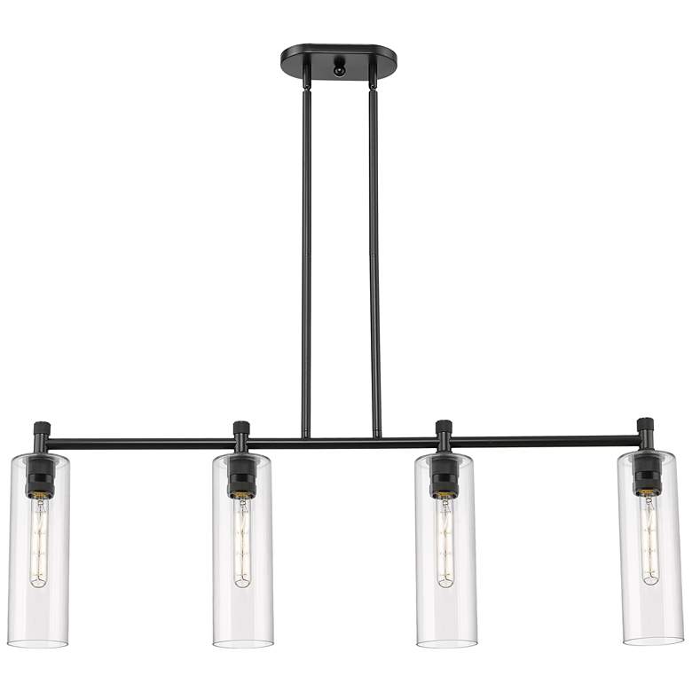 Image 1 Crown Point 43.75"W 4 Light Matte Black Stem Island Light w/ Clear Sha