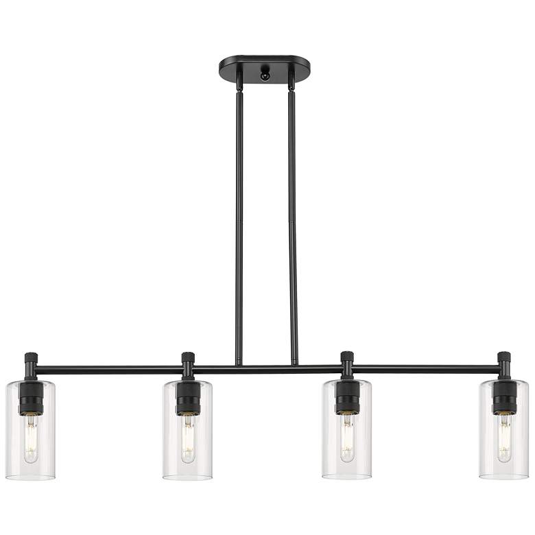 Image 1 Crown Point 43.75"W 4 Light Matte Black Stem Island Light w/ Clear Sha