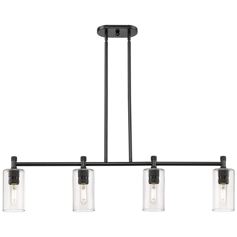 Image 1 Crown Point 43.75"W 4 Light Matte Black Stem Island Light w/ Seedy Sha