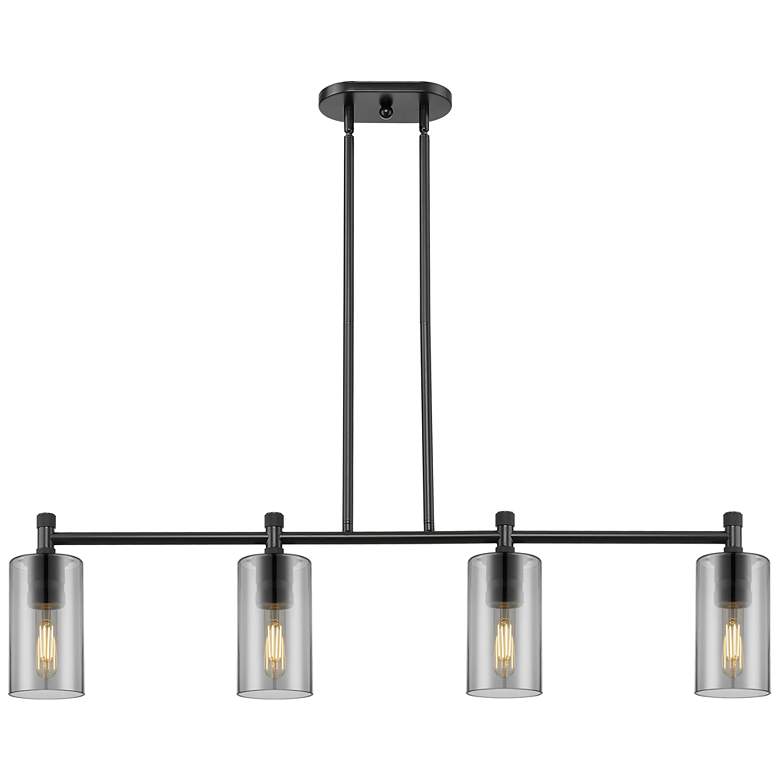Image 1 Crown Point 43.75"W 4 Light Matte Black Stem Island Light w/ Smoke Sha