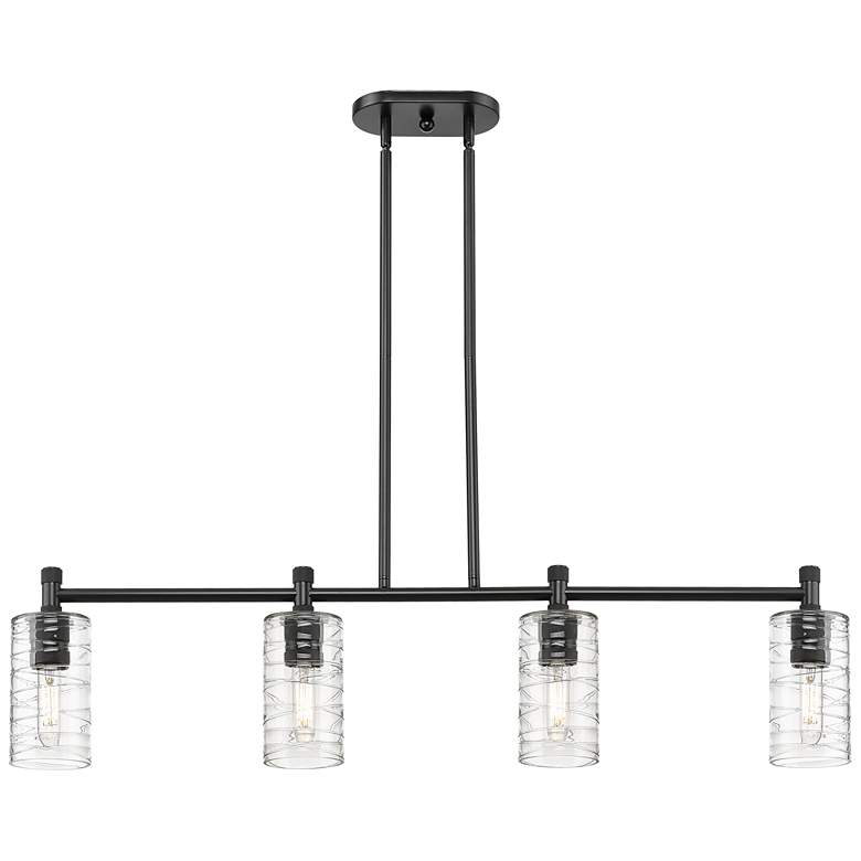 Image 1 Crown Point 43.75"W 4 Light Matte Black Stem Island Light w/ Swirl Sha