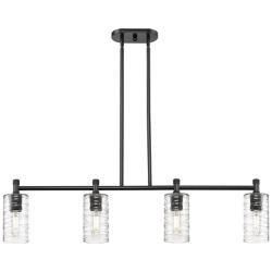 Crown Point 43.75"W 4 Light Matte Black Stem Island Light w/ Swirl Sha