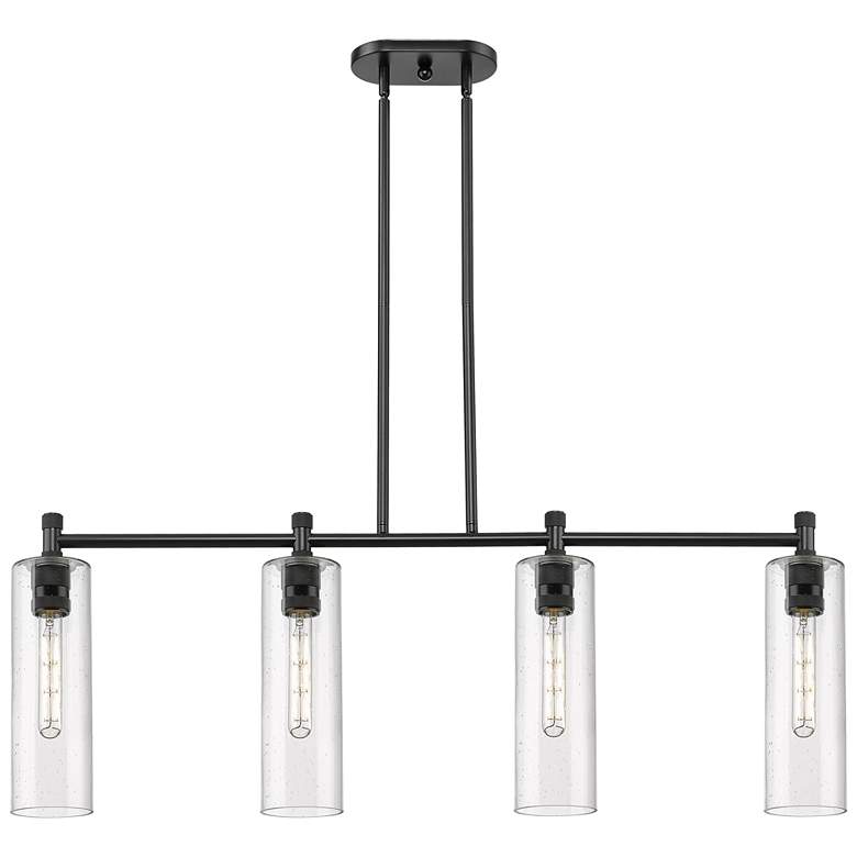 Image 1 Crown Point 43.75"W 4 Light Matte Black Stemmed Island Light w/ Seedy