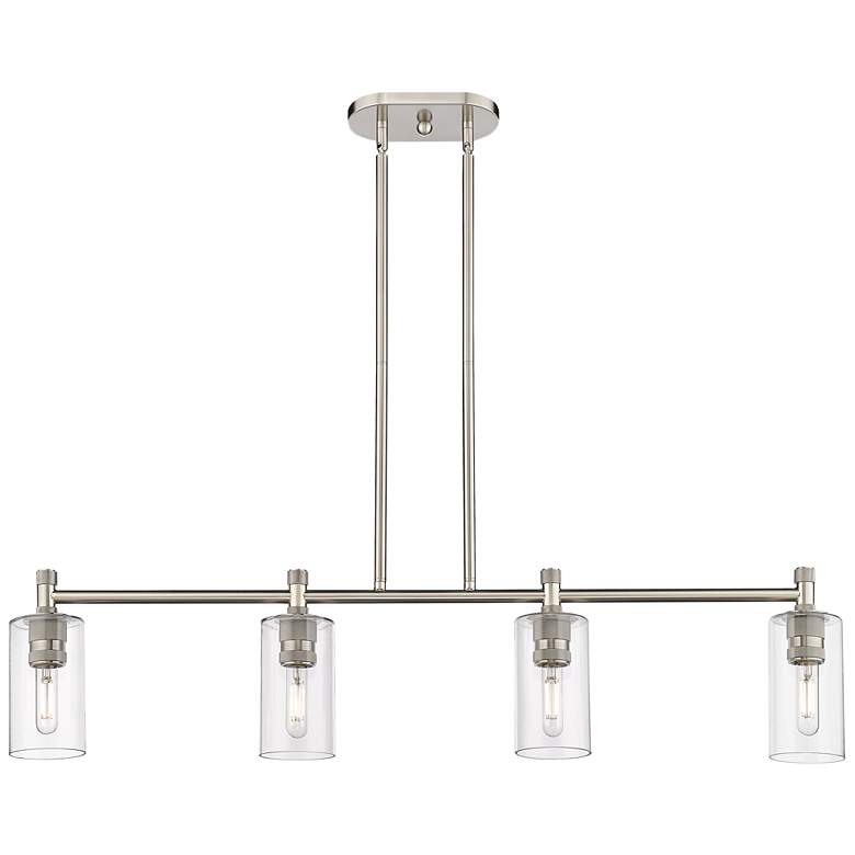 Image 1 Crown Point 43.75"W 4 Light Satin Nickel Stem Island Light w/ Clear Sh