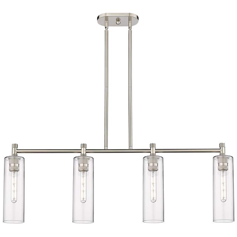 Image 1 Crown Point 43.75"W 4 Light Satin Nickel Stem Island Light w/ Clear Sh