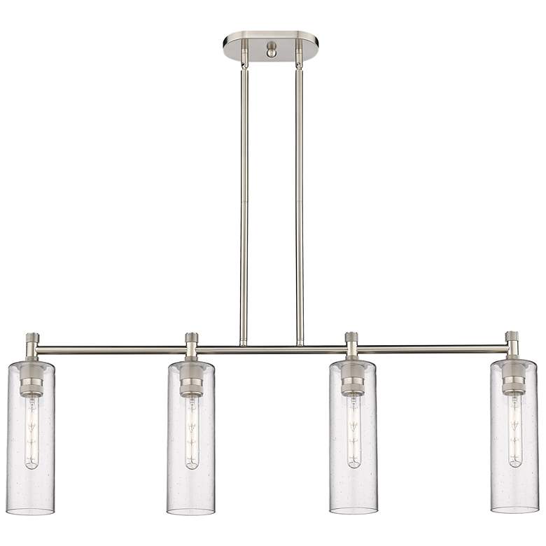 Image 1 Crown Point 43.75"W 4 Light Satin Nickel Stem Island Light w/ Seedy Sh