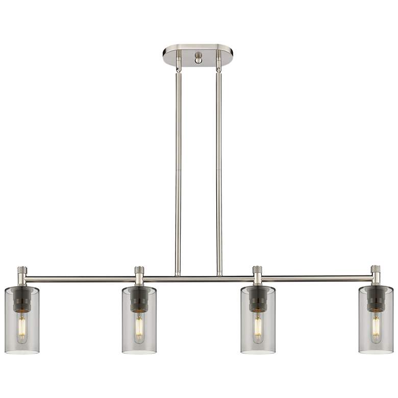 Image 1 Crown Point 43.75"W 4 Light Satin Nickel Stem Island Light w/ Smoke Sh
