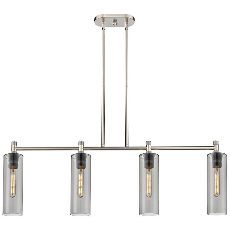 Image 1 Crown Point 43.75"W 4 Light Satin Nickel Stem Island Light w/ Smoke Sh
