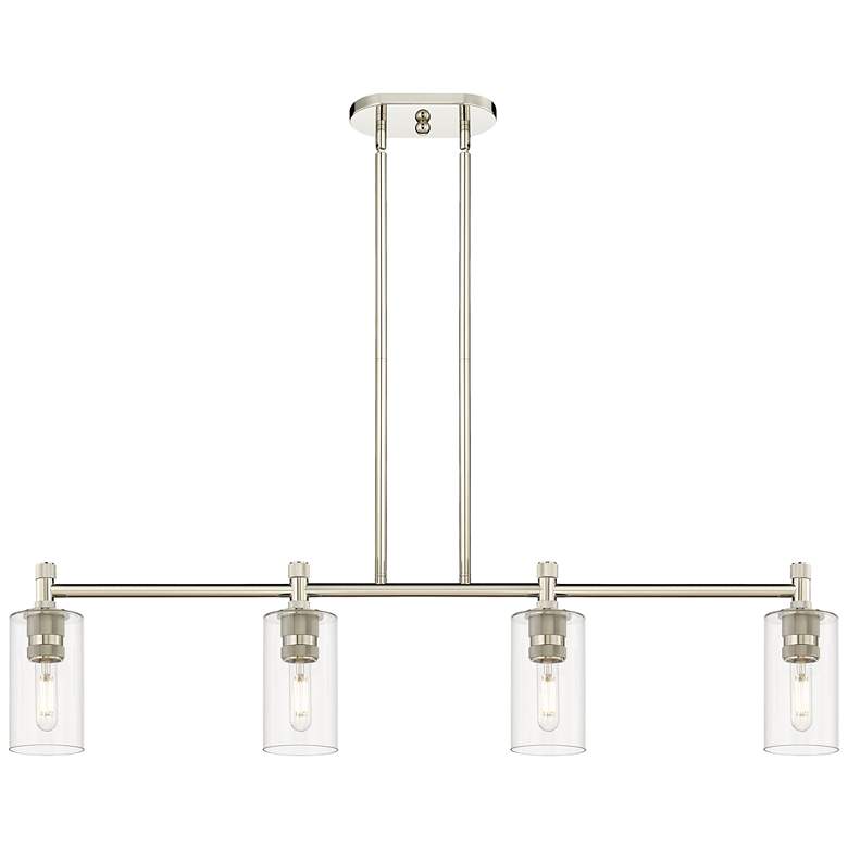 Image 1 Crown Point 43.8"W 4 Light Polished Nickel Stem Island Light w/ Clear