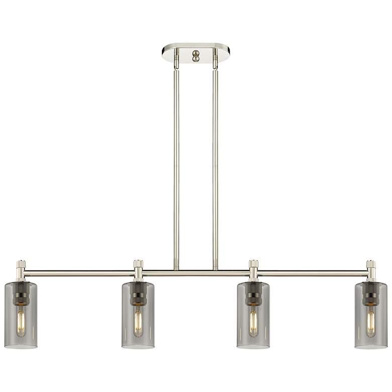 Image 1 Crown Point 43.8"W 4 Light Polished Nickel Stem Island Light w/ Smoke