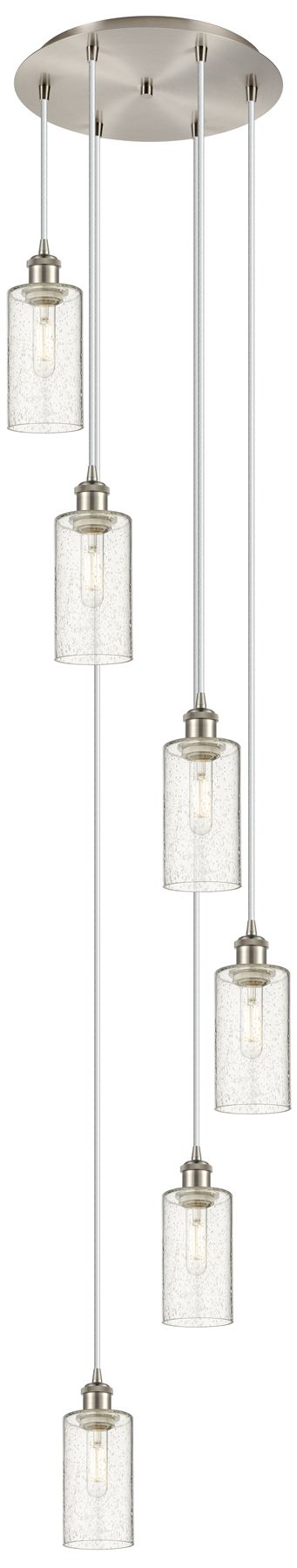 Image 2 Crown Point 6 Light 16" Cord Hung Multi Pendant Satin Nickel Seedy Shade more views