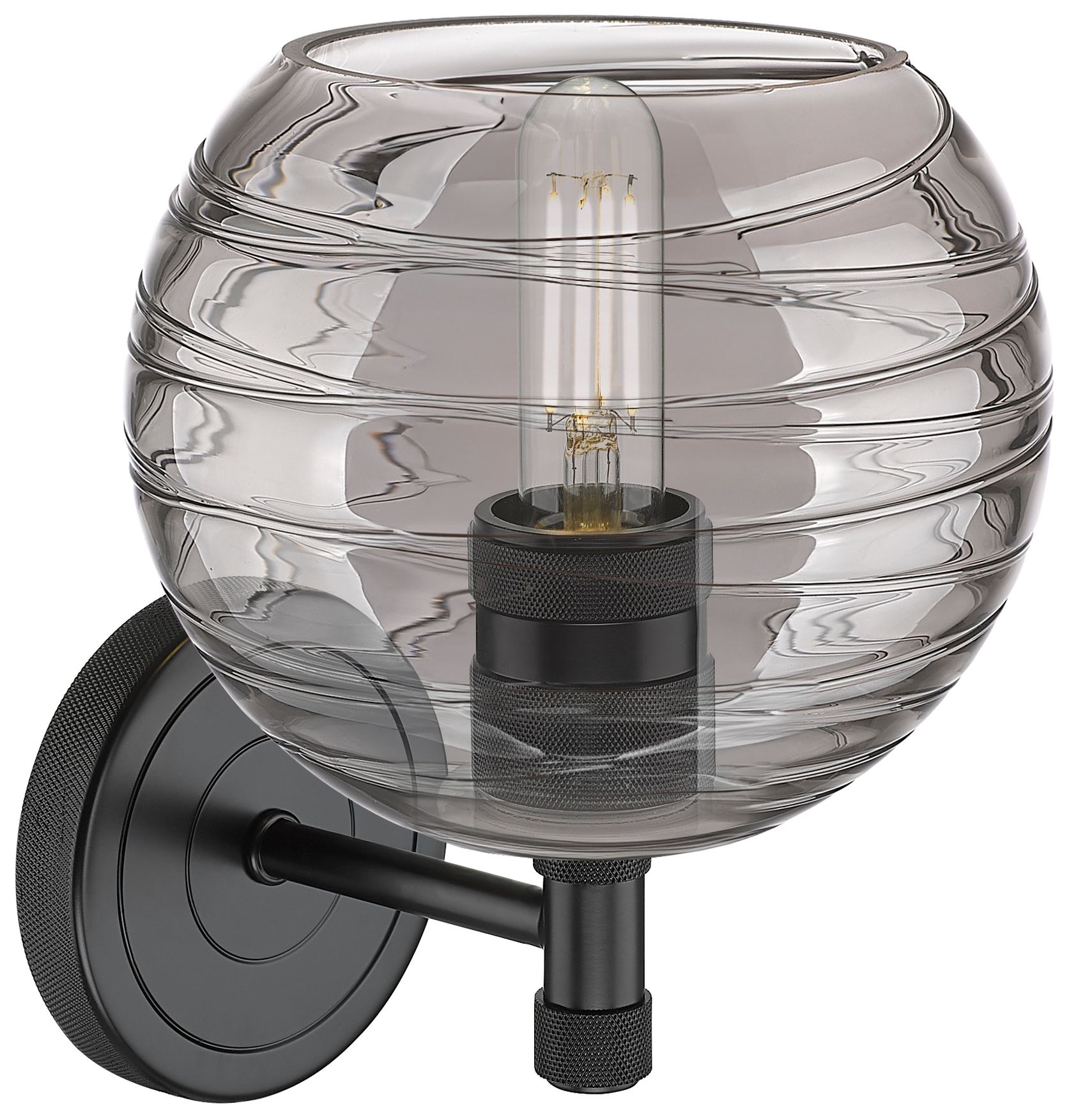 Image 2 Crown Point 8.5"H Black Wall Sconce With Light Smoke Deco Swirl Shade more views