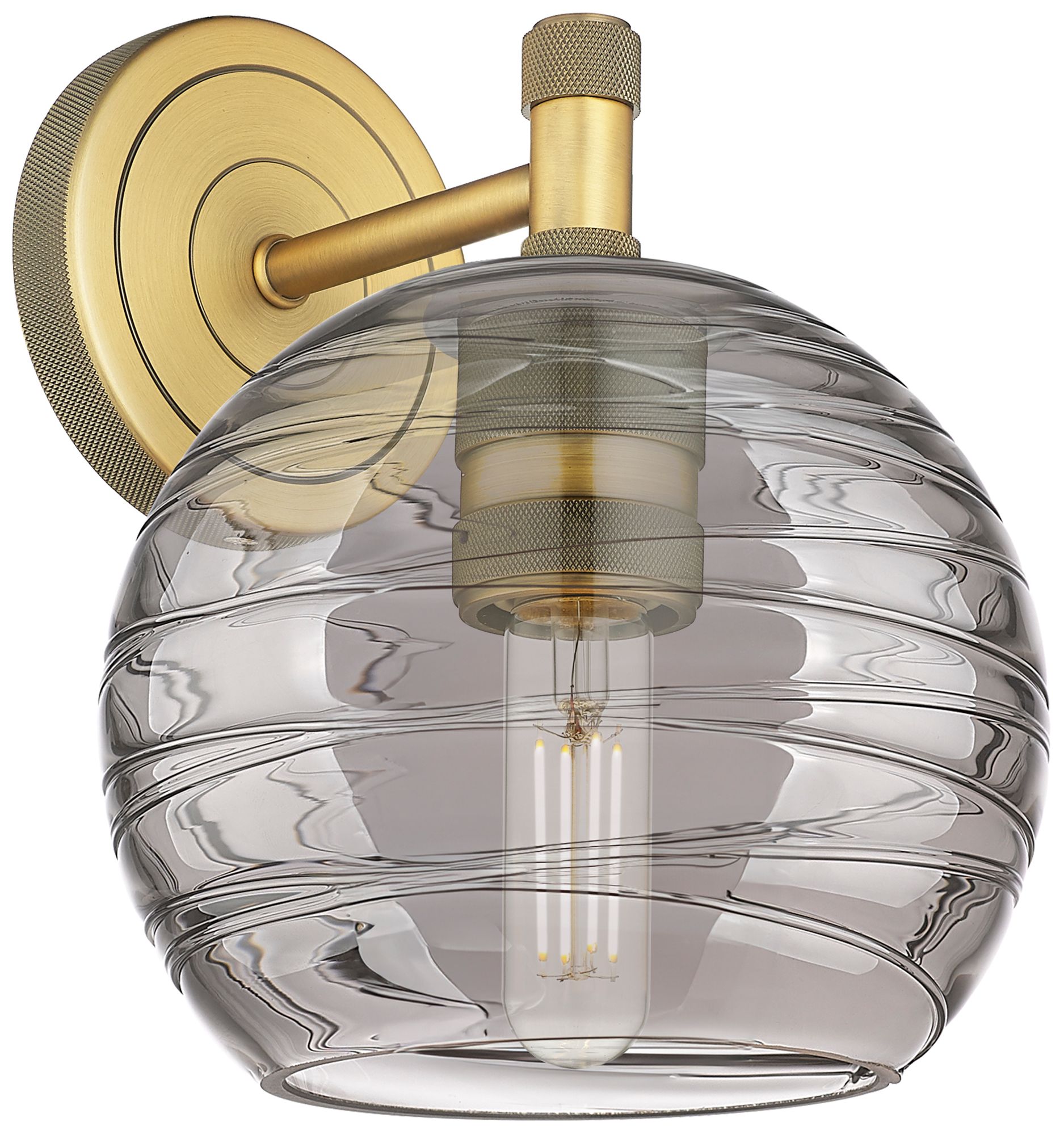 Crown Point 8.5"H Brass Wall Sconce w/ Light Smoke Swirl Shade