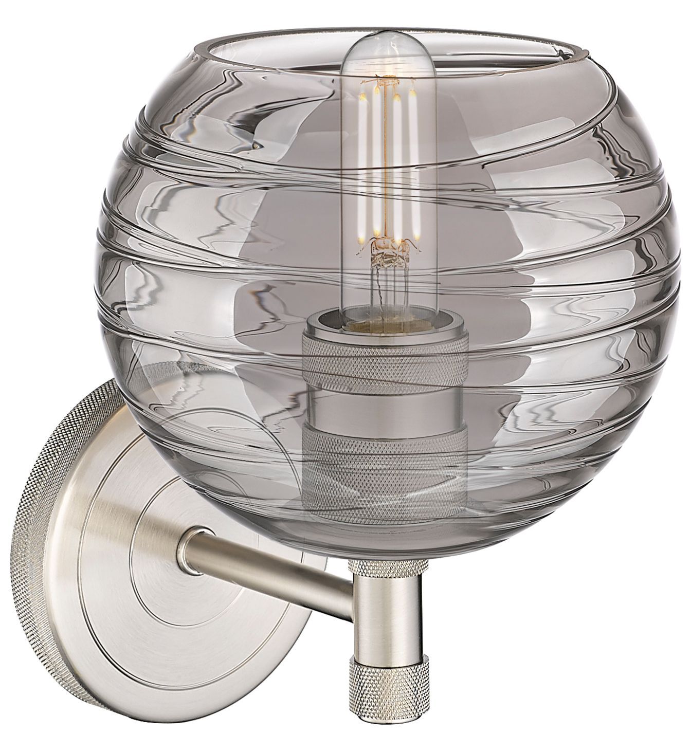 Image 2 Crown Point 8.5"H Satin Nickel Wall Sconce w/ Light Smoke Swirl Shade more views