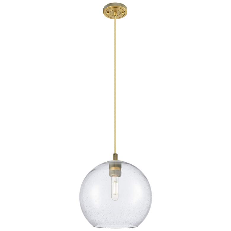 Image 1 Crown Point Athens 10"W Brushed Brass Cord Pendant With Seedy Shade