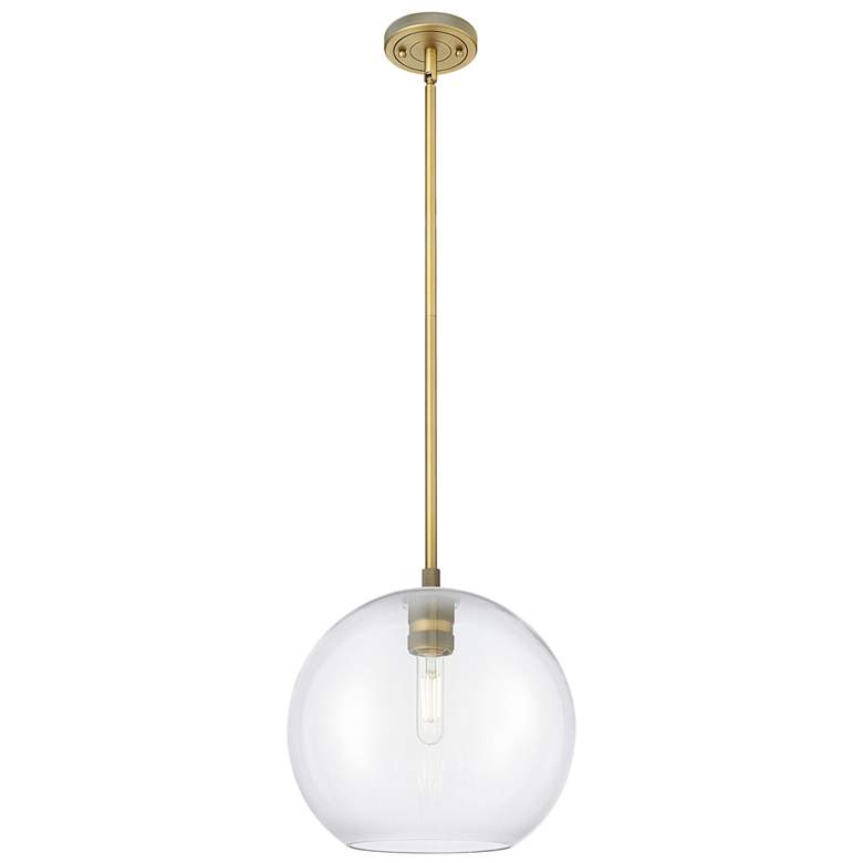 Image 1 Crown Point Athens 10"W Brushed Brass Stem Pendant With Clear Shade