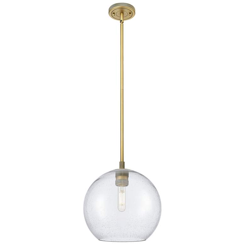 Image 1 Crown Point Athens 10"W Brushed Brass Stem Pendant With Seedy Shade