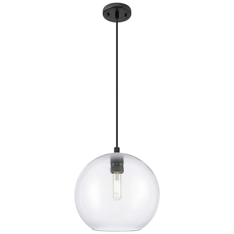 Image 1 Crown Point Athens 10"W Matte Black Cord Hung Pendant With Clear Shade