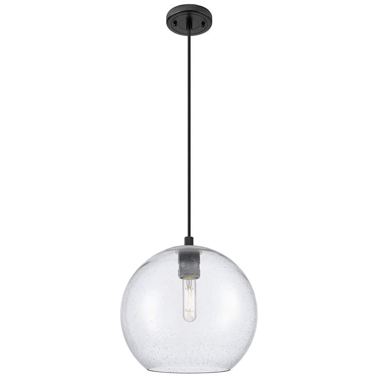 Image 1 Crown Point Athens 10"W Matte Black Cord Hung Pendant With Seedy Shade