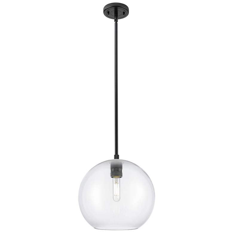 Image 1 Crown Point Athens 10"W Matte Black Stem Hung Pendant With Clear Shade