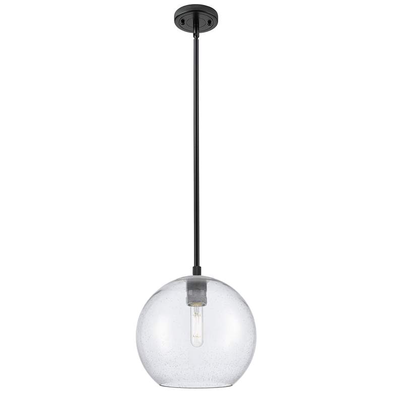 Image 1 Crown Point Athens 10"W Matte Black Stem Hung Pendant With Seedy Shade