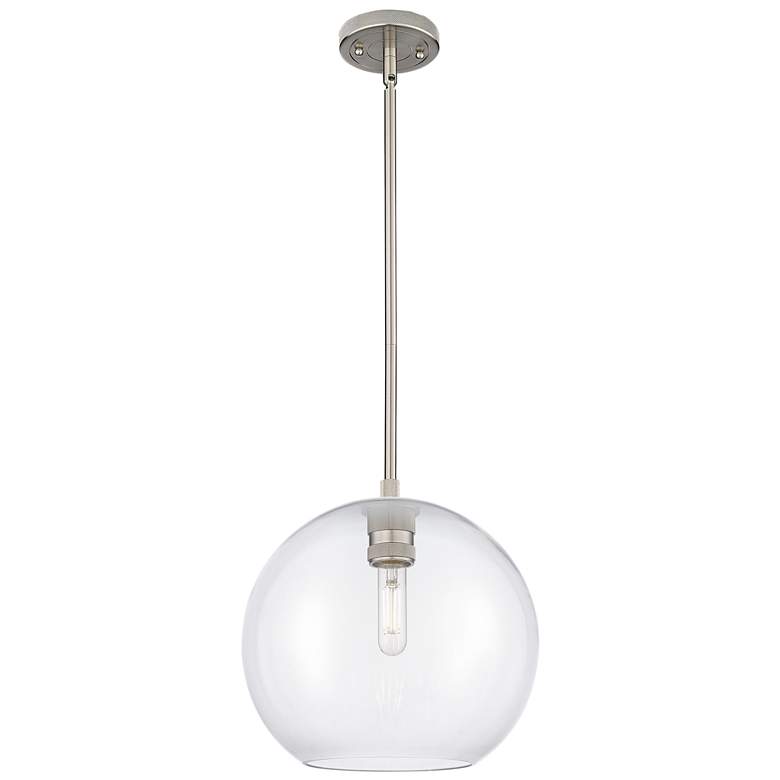Image 1 Crown Point Athens 10"W Satin Nickel Stem Hung Pendant With Clear Shade