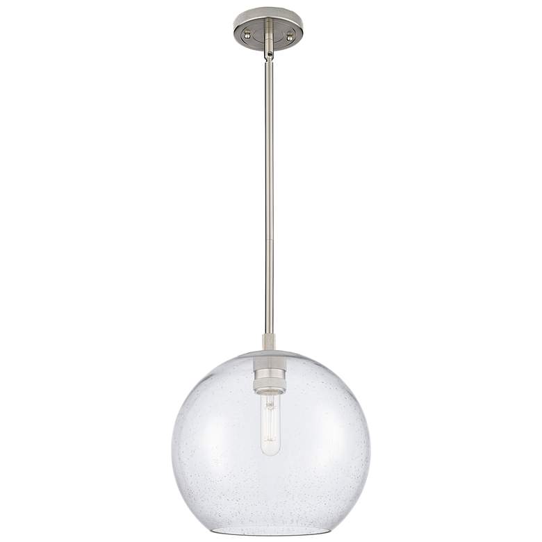 Image 1 Crown Point Athens 10"W Satin Nickel Stem Hung Pendant With Seedy Shade