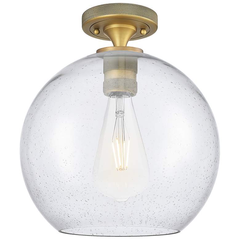 Image 1 Crown Point Athens 10" Wide Brushed Brass Flush Mount With Seedy Shade