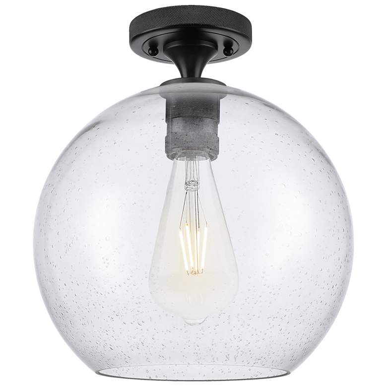 Image 1 Crown Point Athens 10" Wide Matte Black Flush Mount With Seedy Shade